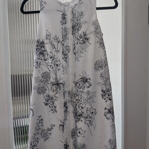Banana Republic White Dress with Black Floral Sketch Print